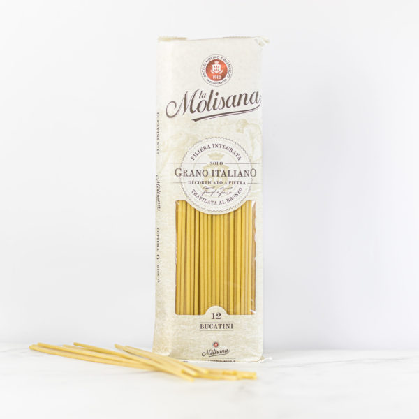 Confezione da 500 g di Bucatini N°12 de La Molisana, la pasta secca disponibile presso My Little Italy.