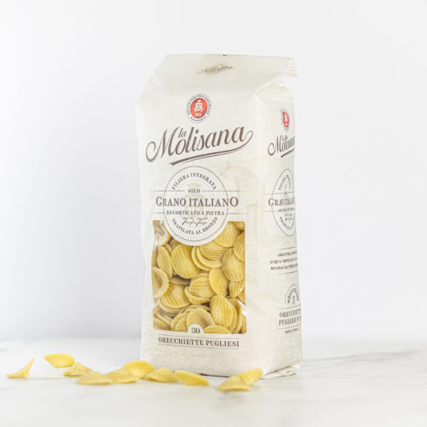 Confezione da 500 g di Orecchiette Pugliesi La Molisana n. 30, la pasta emblematica della Puglia, disponibile presso My Little Italy.