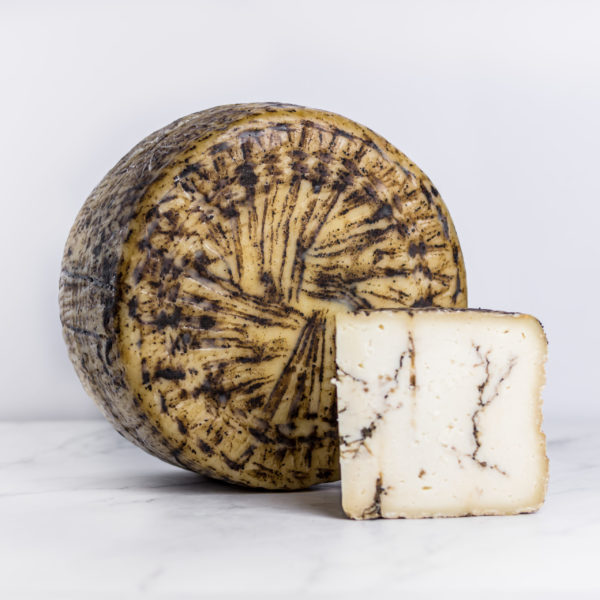 Käse Pecorino di Moliterno mit Trüffeln, Symbol der sardischen Gastronomie, angereichert mit schwarzen Trüffeln.