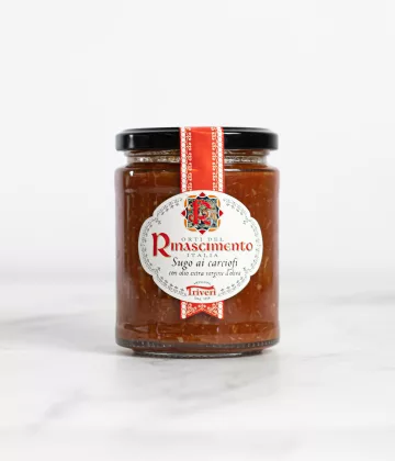 Pot de Sauce tomate aux artichauts de 280g, l'union raffinée des tomates et des artichauts, par My Little Italy.