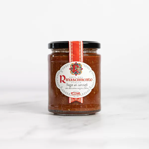 Pot de Sauce tomate aux artichauts de 280g, l'union raffinée des tomates et des artichauts, par My Little Italy.