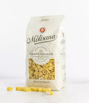 Ditaloni Rigati N°42 von La Molisana in einer 500g-Packung, ideal für Suppen und Brühen. Erhältlich auf My Little Italy