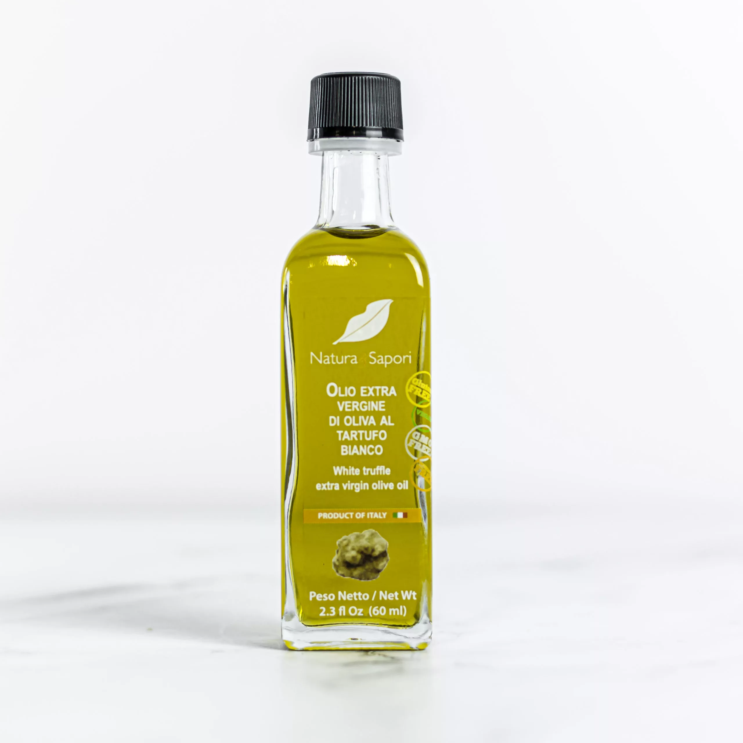 Bouteille de 60ml d'huile d'olive extra-vierge aromatisée à la truffe blanche disponible sur My Little Italy