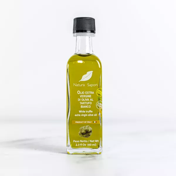 Bouteille de 60ml d'huile d'olive extra-vierge aromatisée à la truffe blanche disponible sur My Little Italy