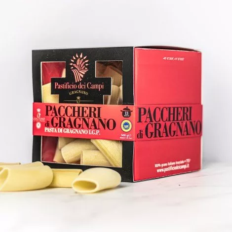 Paquet de 500g de Paccheri di Gragnano IGP, pâtes artisanales italiennes de Gragnano offertes par My Little Italy.