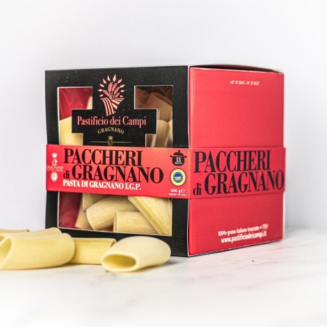 Paquet de 500g de Paccheri di Gragnano IGP, pâtes artisanales italiennes de Gragnano offertes par My Little Italy.