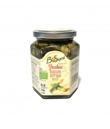 Pot de Courgettes séchées sous huile, idéales pour apéritifs et cuisine méditerranéenne, disponible chez My Little Italy.