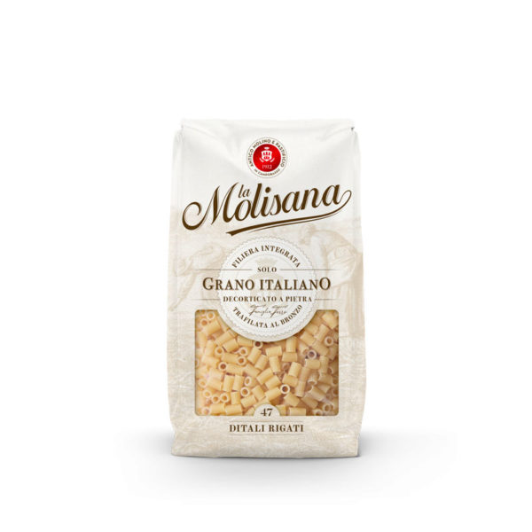 Confezione da 500 g di Ditali Rigati N°47 de La Molisana, pasta tradizionale italiana disponibile presso My Little Italy.