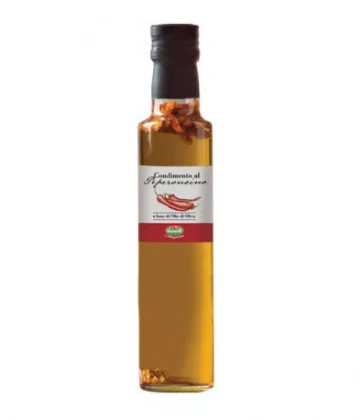 Bouteille d'Huile d'olive extra vierge au piment 250ml, une fusion épicée sans gluten proposée par My Little Italy.