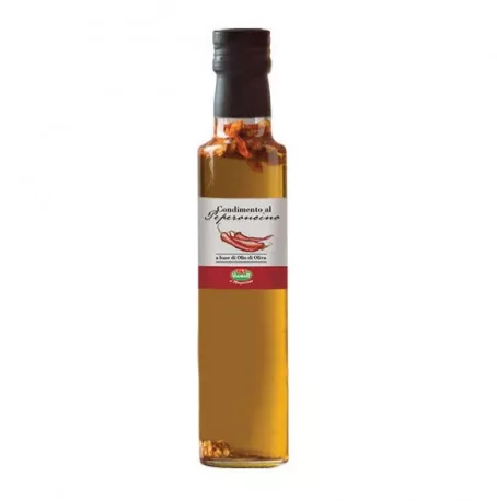Bouteille d'Huile d'olive extra vierge au piment 250ml, une fusion épicée sans gluten proposée par My Little Italy.