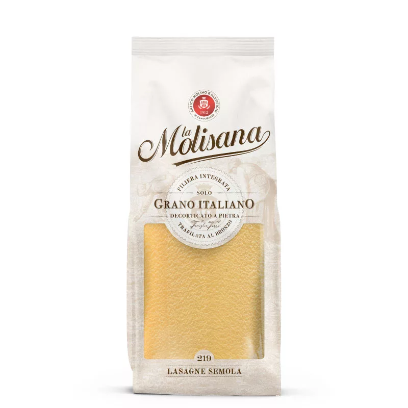 Lasagne de semoule N°219 de La Molisana dans un paquet de 500g. Disponible sur My Little Italy.