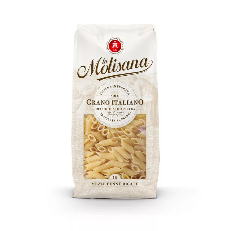 Paquet de 500g de Mezze Penne Rigate N°19 de La Molisana, disponibles sur My Little Italy.