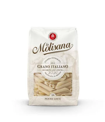Paquet de 500g de Penne Lisce N°18 de La Molisana, symbole de la tradition pâtière italienne disponible chez My Little Italy.