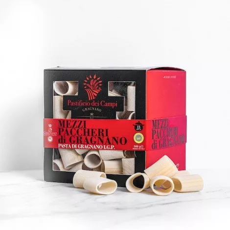 Paquet de 500g de Mezzi Paccheri di Gragnano IGP, pâtes artisanales italiennes de My Little Italy.