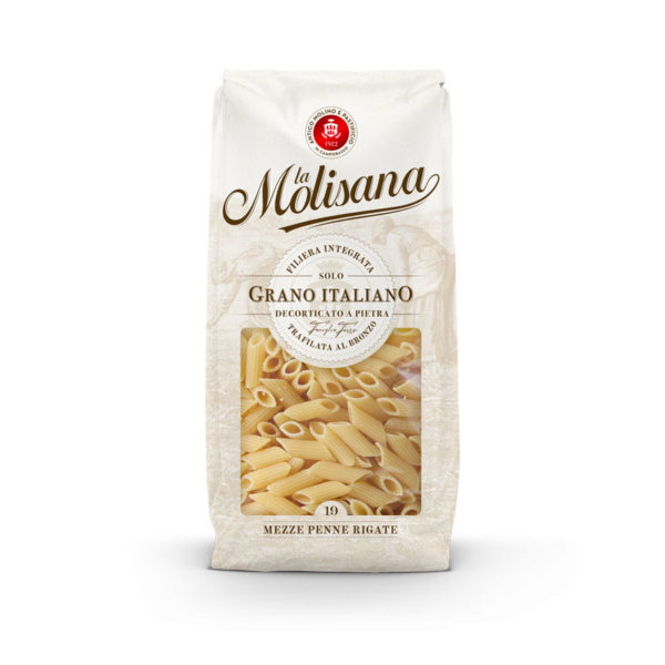 Confezione da 500 g di Penne Rigate La Molisana Mezze N°19, disponibile presso My Little Italy.