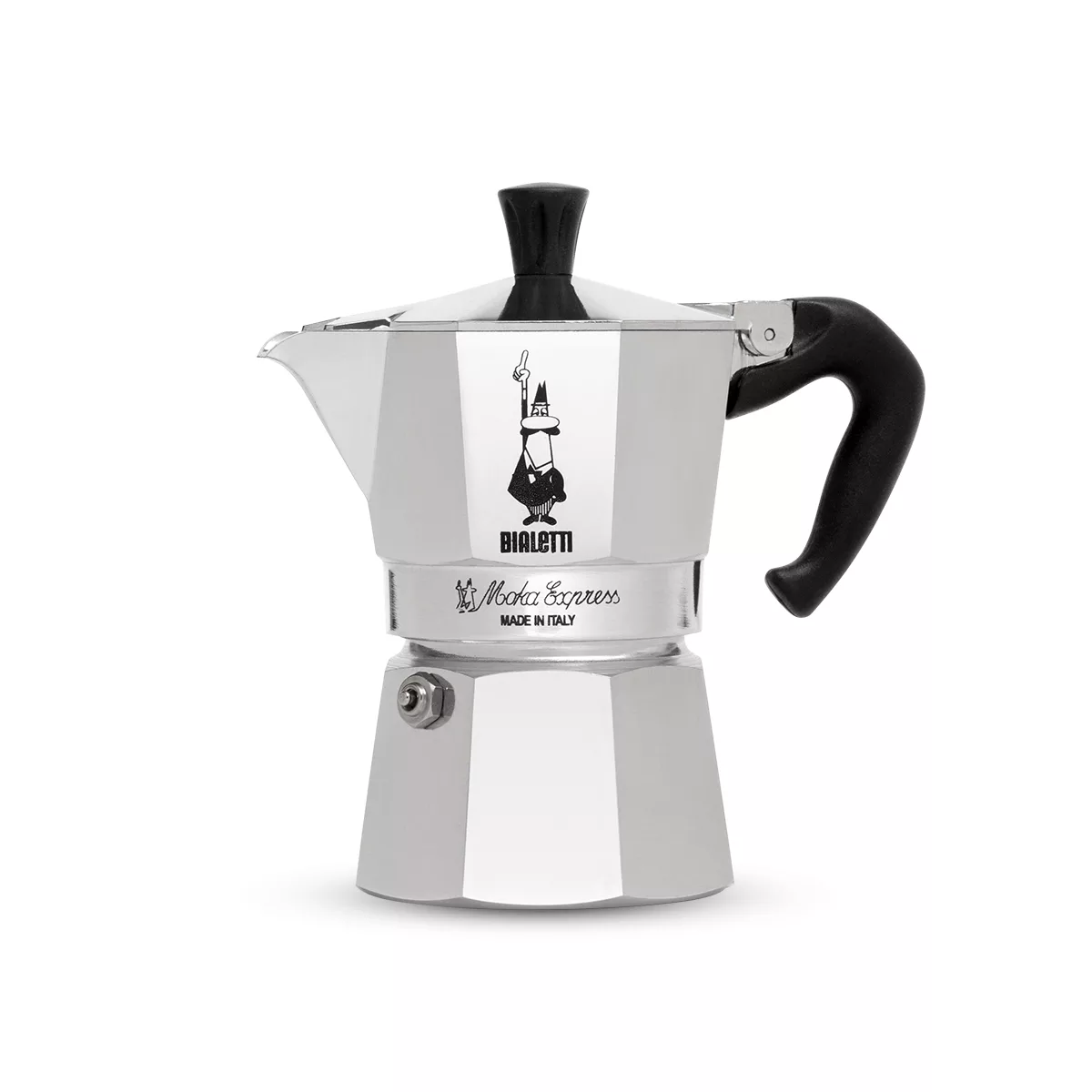 Bialetti Moka Express, l'originale cafetière italienne avec l'homme à moustache, disponible sur My Little Italy.