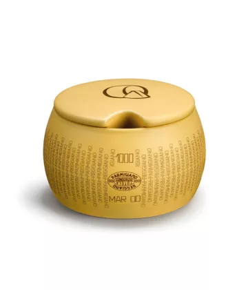Käsetopf aus Steingutkeramik, Parmigiano Reggiano Edition, perfekt zum Servieren und Aufbewahren von geriebenem Parmesan.