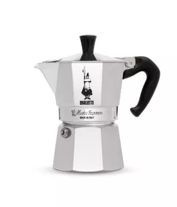 Bialetti Moka Express, l'originale cafetière italienne avec l'homme à moustache, disponible sur My Little Italy.
