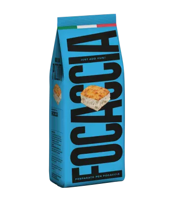 Paquet de préparation pour focaccia Molini Pizzuti bleu avec logo italien