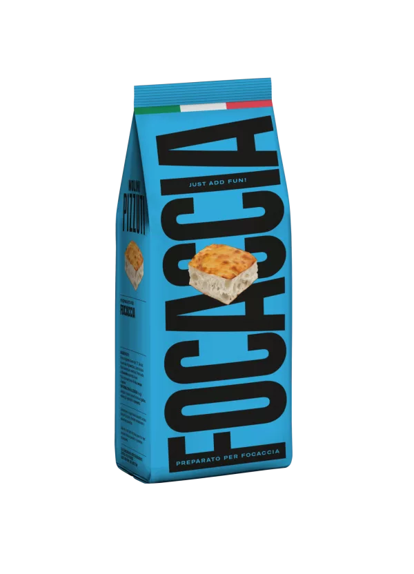 Paquet de préparation pour focaccia Molini Pizzuti bleu avec logo italien
