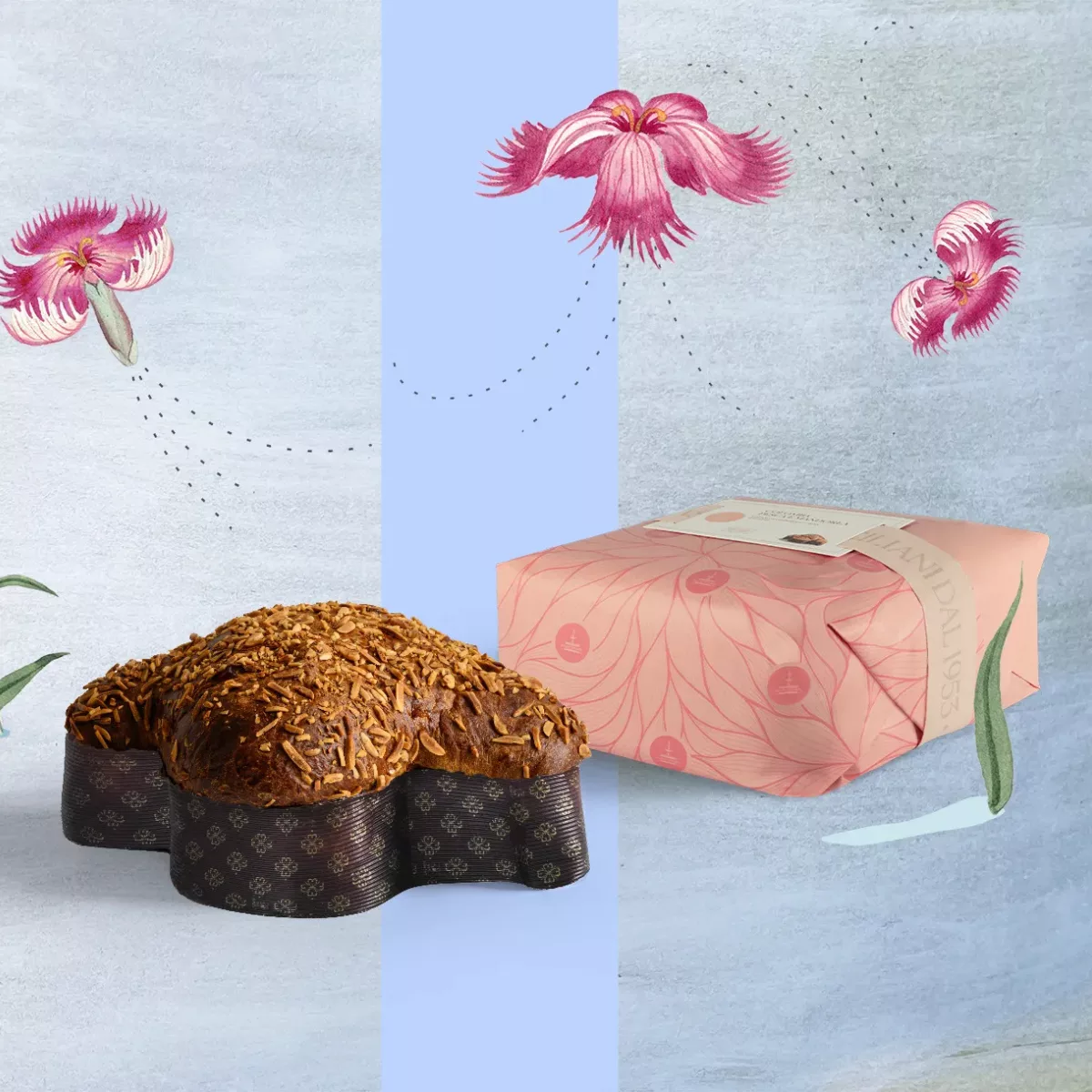 Colombe de Pâques Oro Verde de 1kg, façonné à la main par Fiasconaro présenté avec son pot de pistache et un couteau pour étaler.