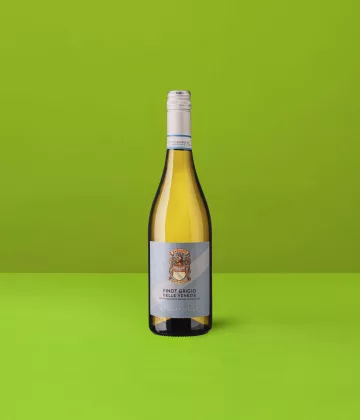 Bouteille de Pinot Grigio "Settimo Miglio" DOC delle Venezie Fabiano, vin blanc élégant de Vénétie avec étiquette bleue distinctive