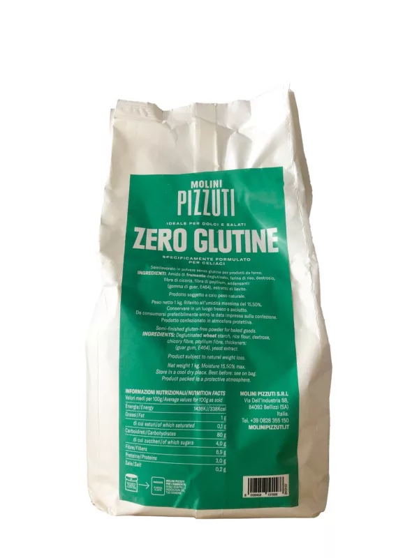 Sac de farine sans gluten Zero Glutine de Molini Pizzuti, préparation multiuso de 1kg pour les personnes intolérantes