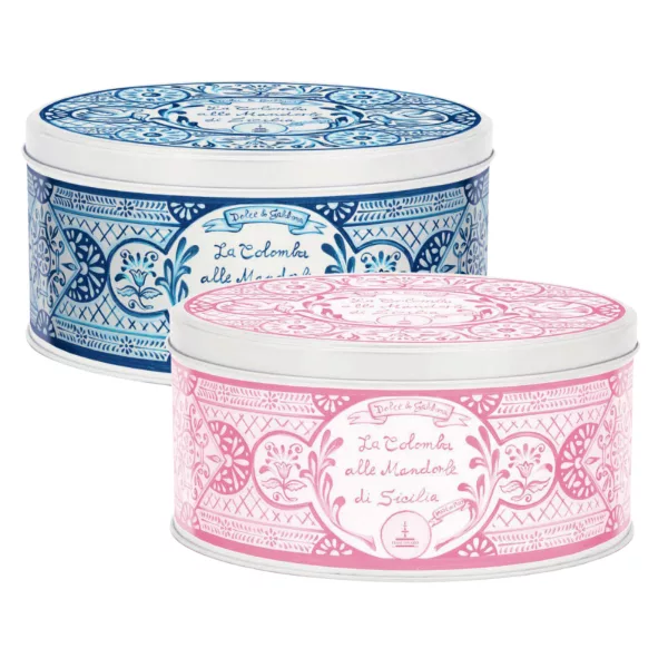 Dolce &amp; Gabbana Ostertaube mit sizilianischen Mandeln in blauer Sammlerschachtel mit sizilianischen Majolika-Motiven, limitierte Auflage Fiasconaro